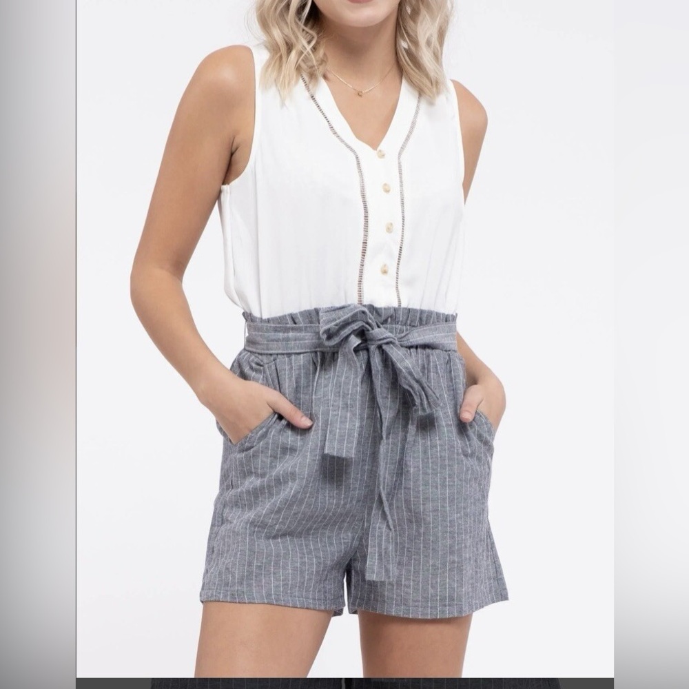 Altar'd State Blue Pinstripe Romper